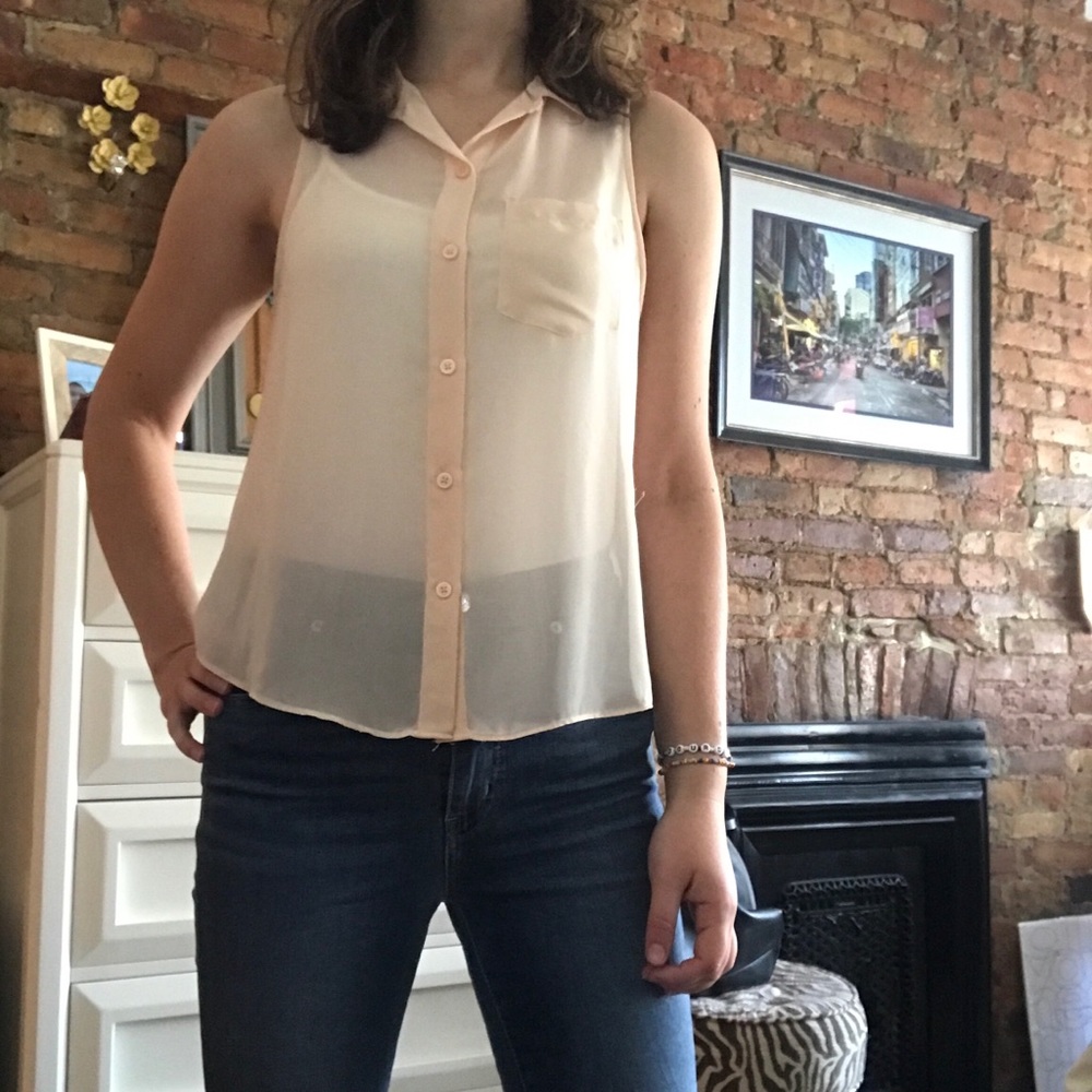 Sheer cream flowy tank top